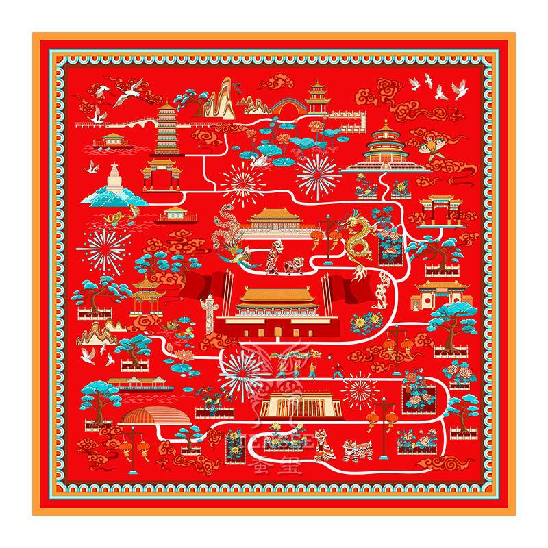 丝巾 · 朱红京城名胜