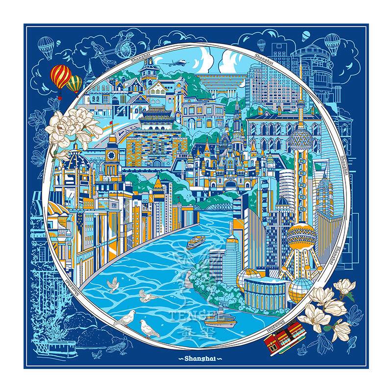 丝巾 · 蓝色上海天际线