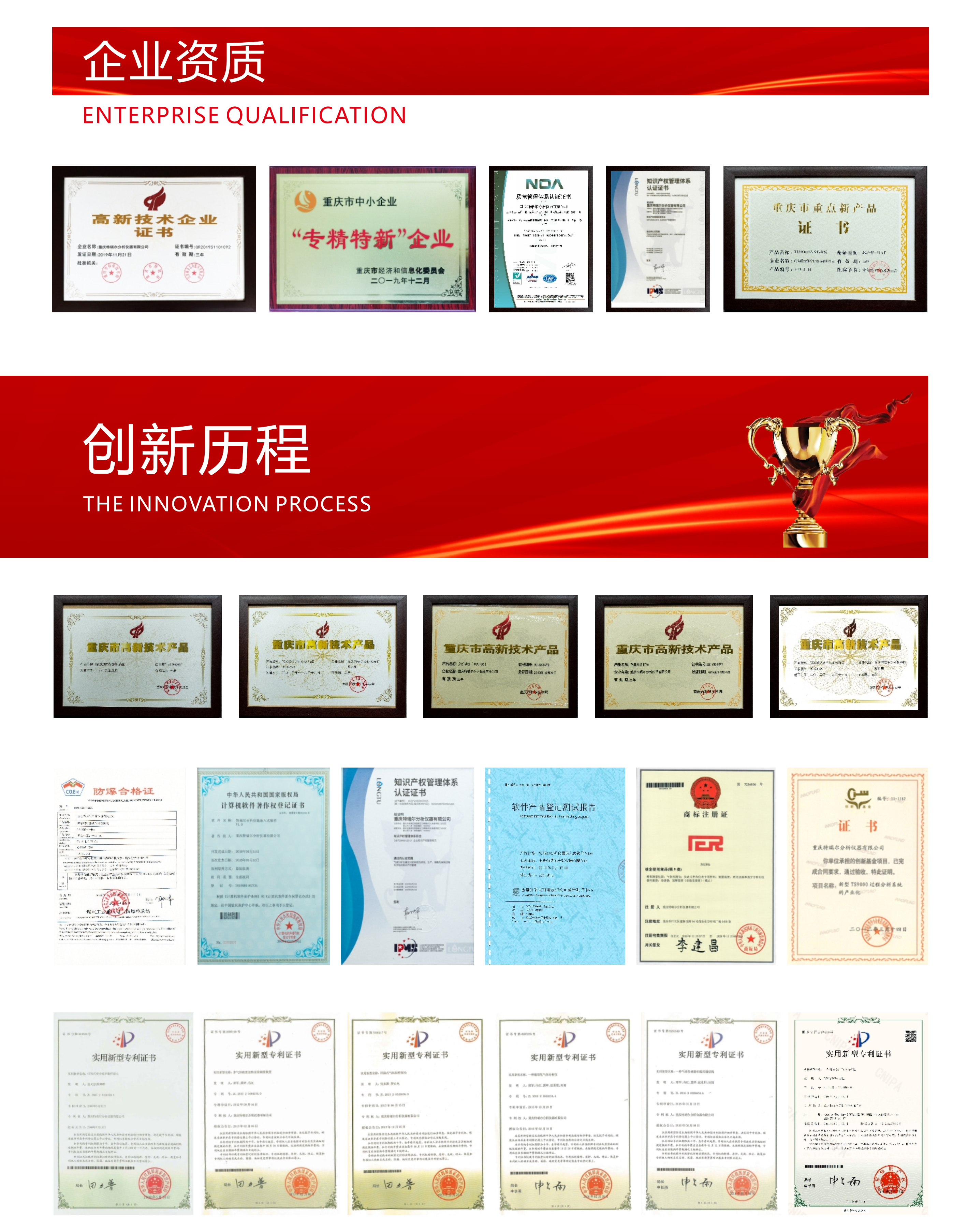 重庆特瑞尔分析仪器有限公司荣誉资质