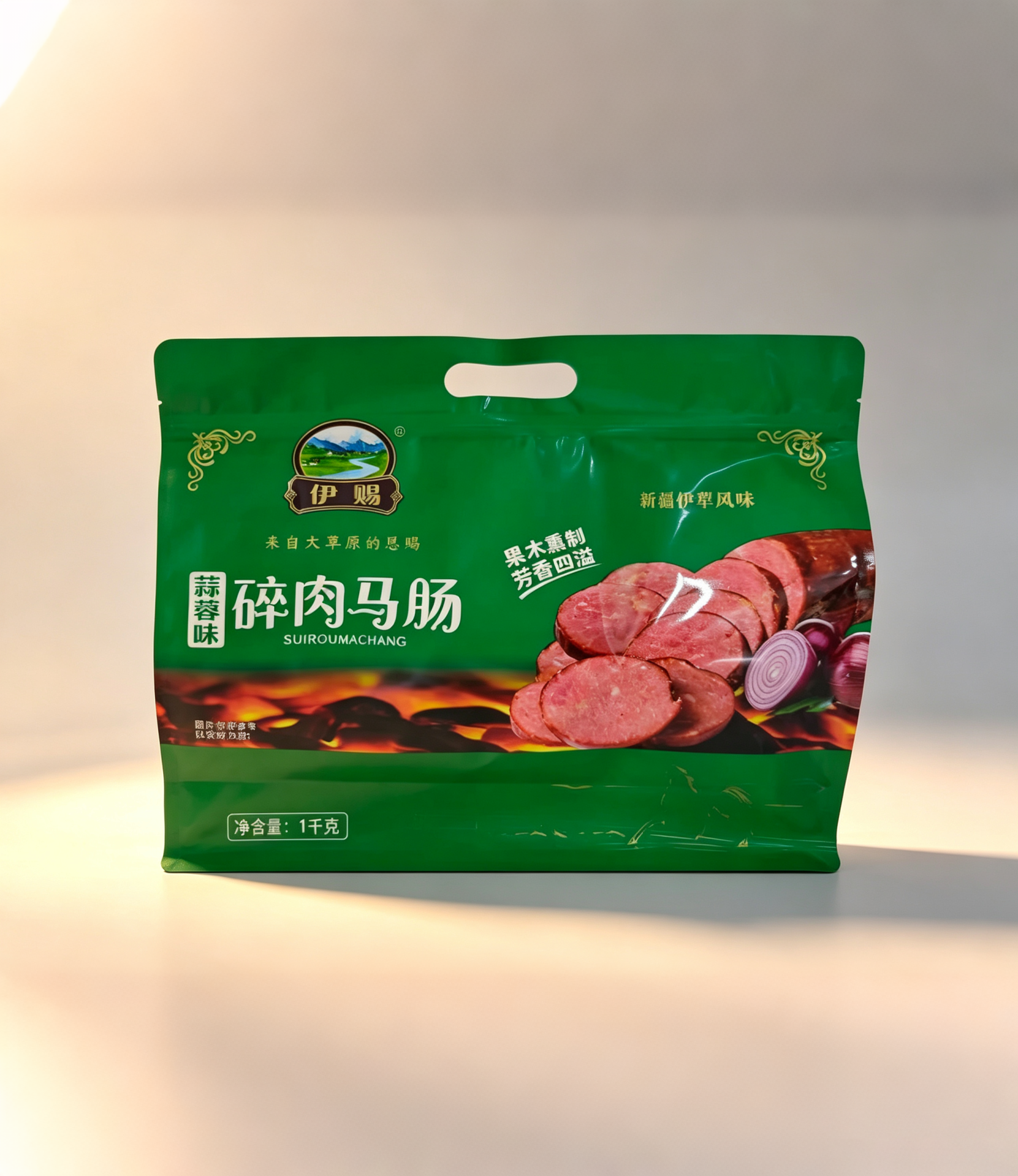 伊赐蒜蓉味碎肉马肠1千克 新疆风味熏马肉肠